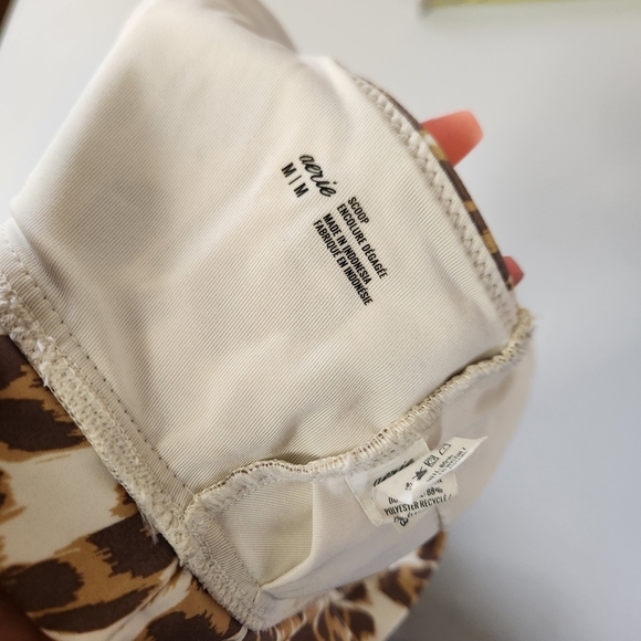 Aerie Leopard Animal Print Brown Wireless Swim Swimsuit Bikini Top Size Medium - Picture 5 of 5